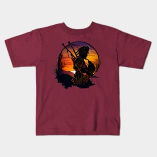 Bagpipe player in the dark sunset Kids T-Shirt